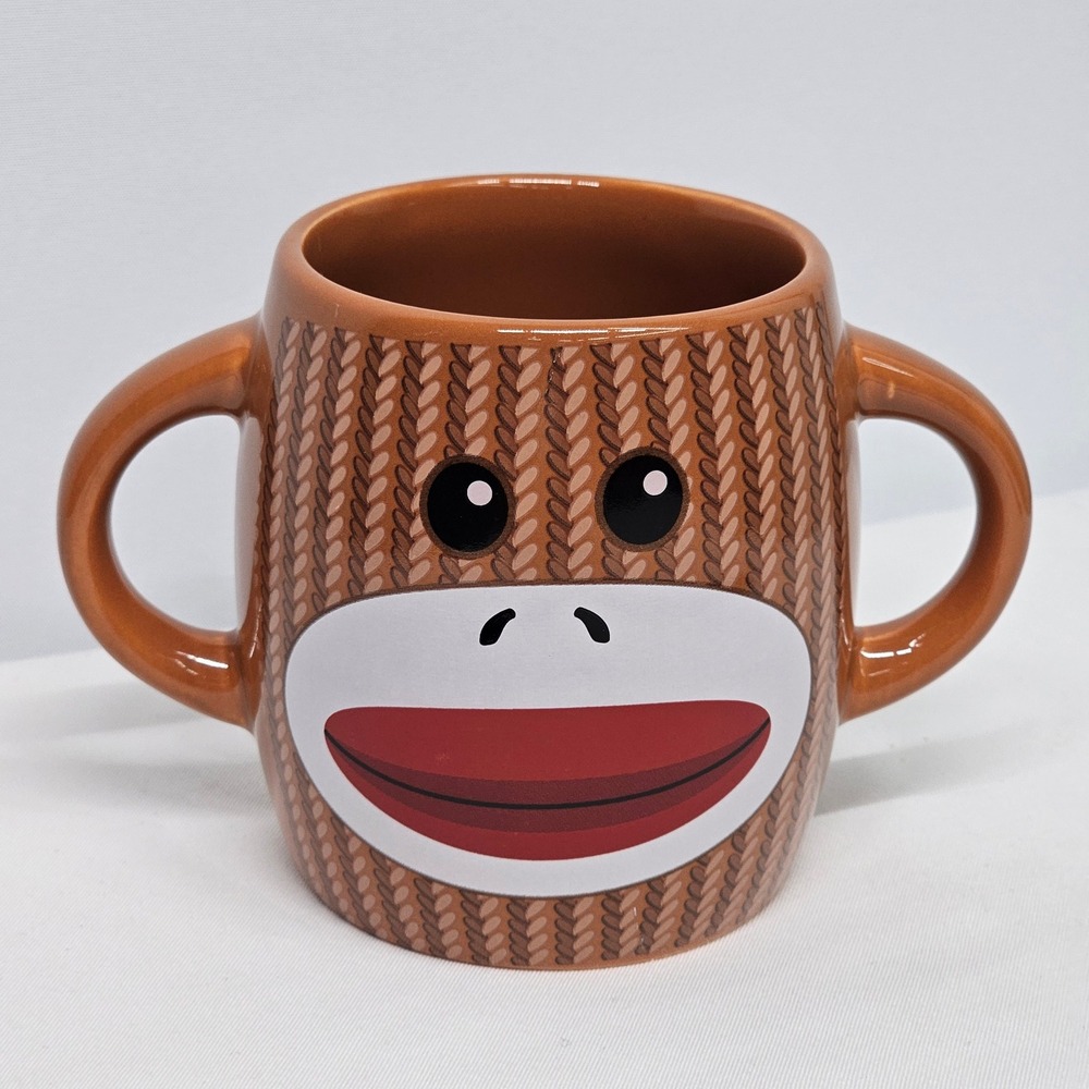 Galerie Novelty Sock Monkey Coffee Mug Two Handled Mug‎ Brown Ceramic